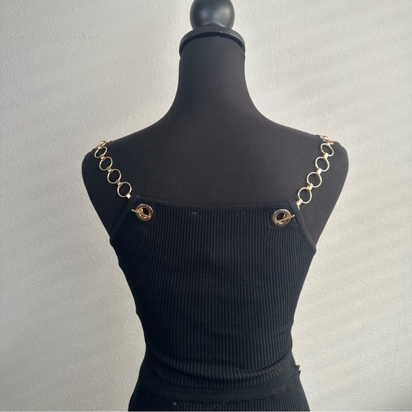 Hera Collection Black Ribbed Bodycon 2PC Set Gold Chain Tank & Skirt Size Small - Picture 9 of 10